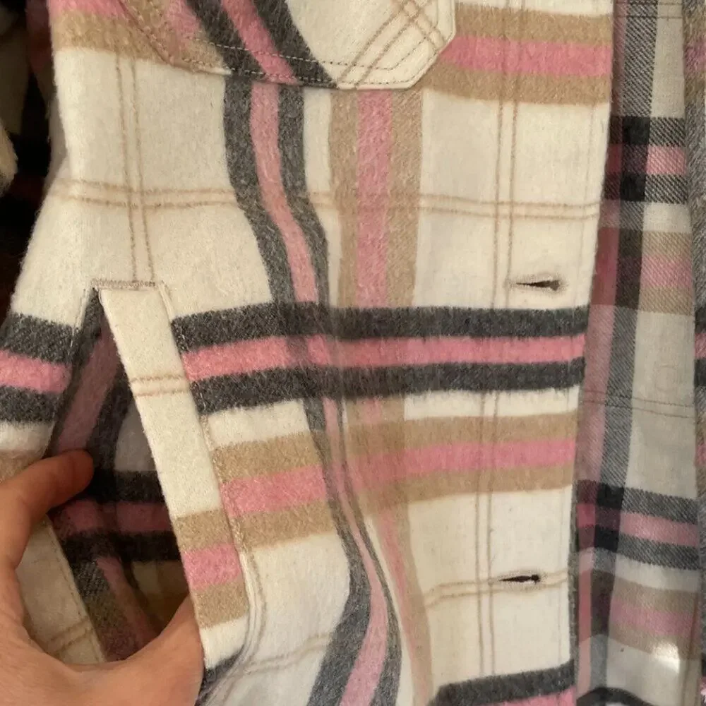Zara Pink, Beige Plaid Check Overshirt Jacket / Shacket, Oversized 90s Grunge, S